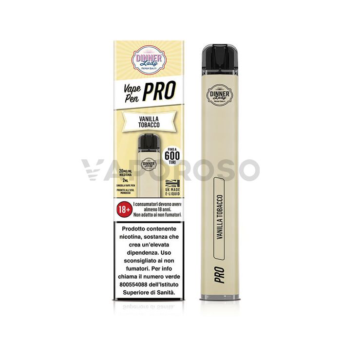 Dinner Lady Vape Pen Pro Vanilla Tobacco - 600 Puff - Usa e Getta
