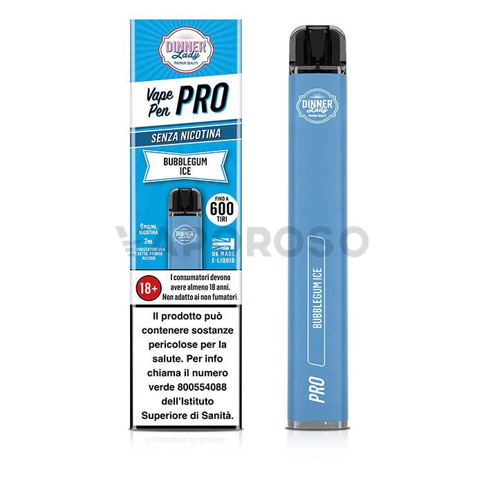 Dinner Lady Vape Pen Pro Bubblegum Ice SENZA NICOTINA - 600 Puff - Usa e Getta