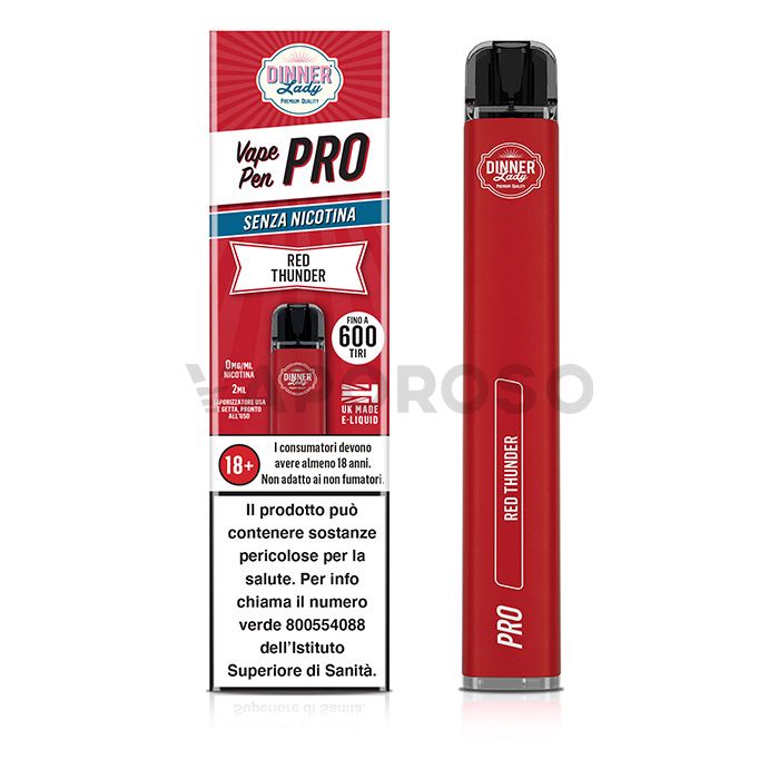 Dinner Lady Vape Pen Pro Red Thunder SENZA NICOTINA - 600 Puff - Usa e Getta