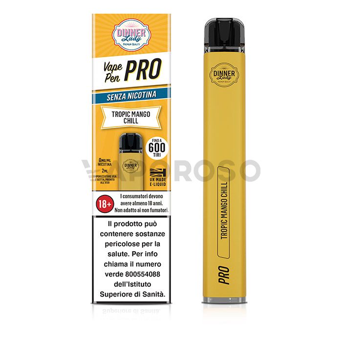 Dinner Lady Vape Pen Pro Tropic Mango Chill SENZA NICOTINA - 600 Puff - Usa e Getta