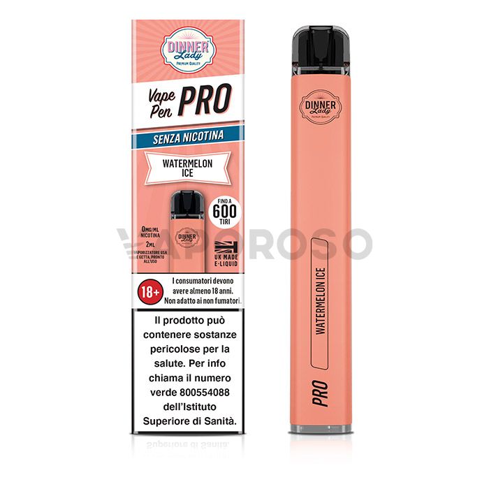 Dinner Lady Vape Pen Pro Watermelon Ice SENZA NICOTINA - 600 Puff - Usa e Getta