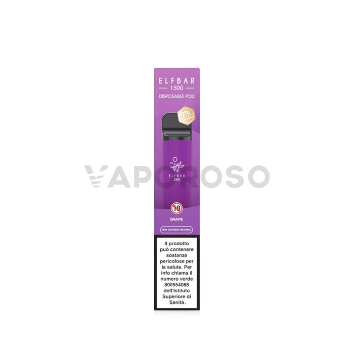 ElfBar Grape SENZA NICOTINA - 1500 Puff - Usa e Getta