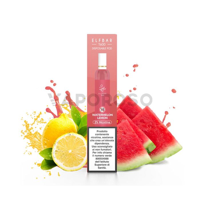 Elf Bar T600 Watermelon Lemon 600 Puff Usa e Getta Vaporoso