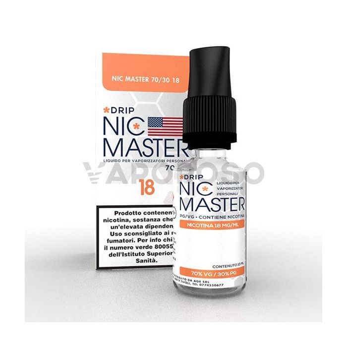 Liquido Base Neutra Nic Master 70/30 con Nicotina 18mg in flacone da 10ml TPD