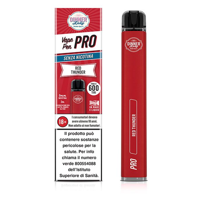 Dinner Lady Vape Pen Pro Red Thunder SENZA NICOTINA - 600 Puff - Usa e  Getta