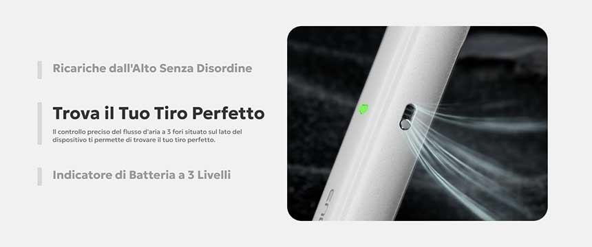 Innokin Endura V airflow, tipo di tiro, LED batteria