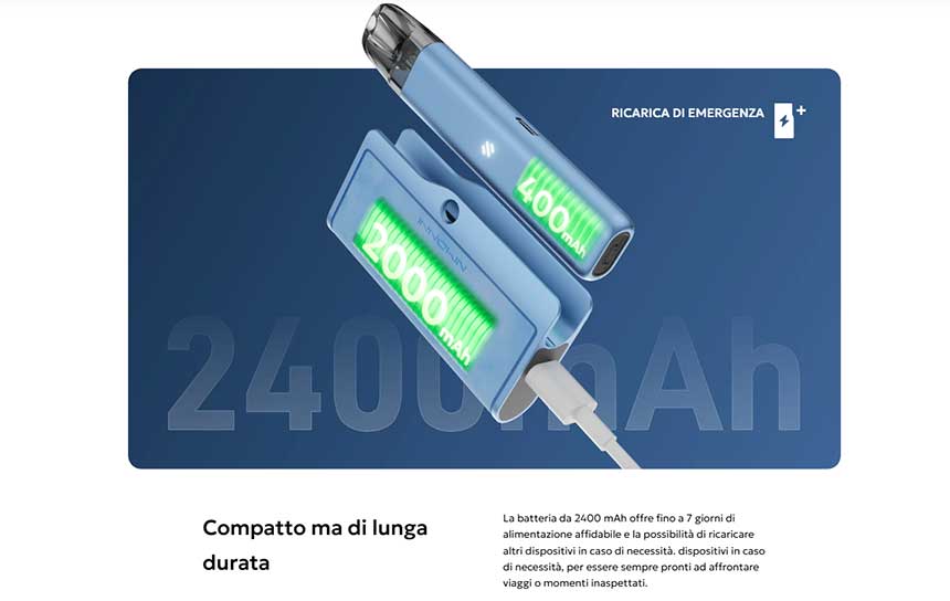 EZ Leva Innokin Pod Kit con Powerbank 2000mAh ricarica batteria