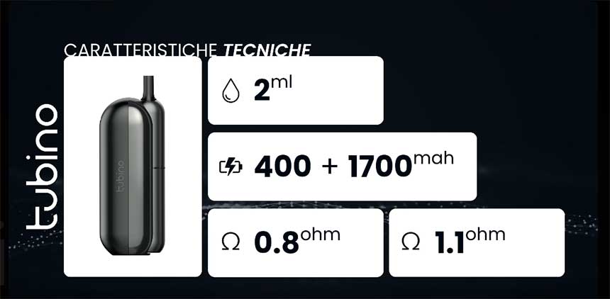 Tubino Pod Kit con Powerbank 1700mAh 15W caratteristiche tecniche
