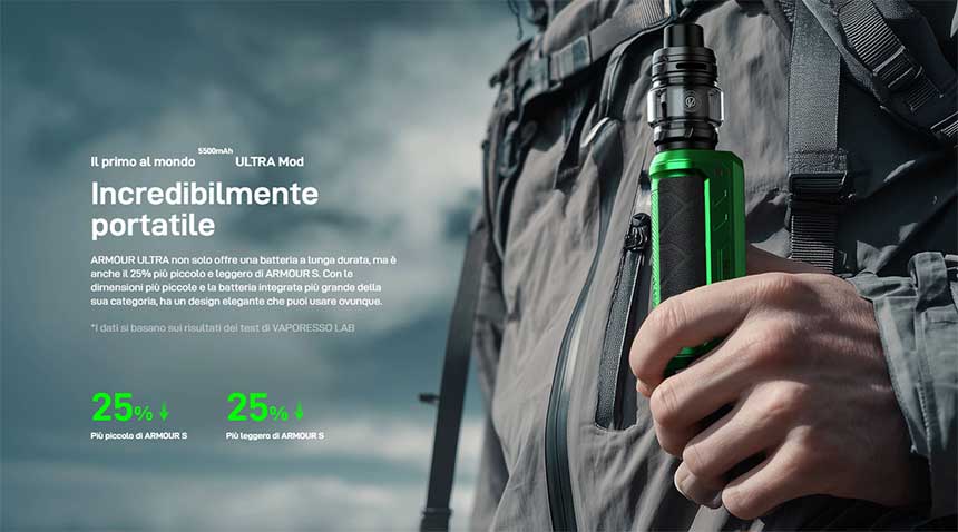 Armour Ultra Vaporesso 5500mAh 100W Kit dimensioni reali