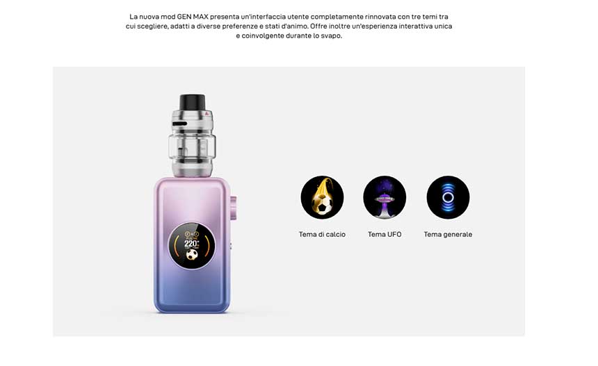 Vaporesso Gen Max 220W interfaccia display