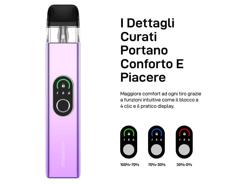 XROS 4 Vaporesso Pod Mod Kit led carica batteria
