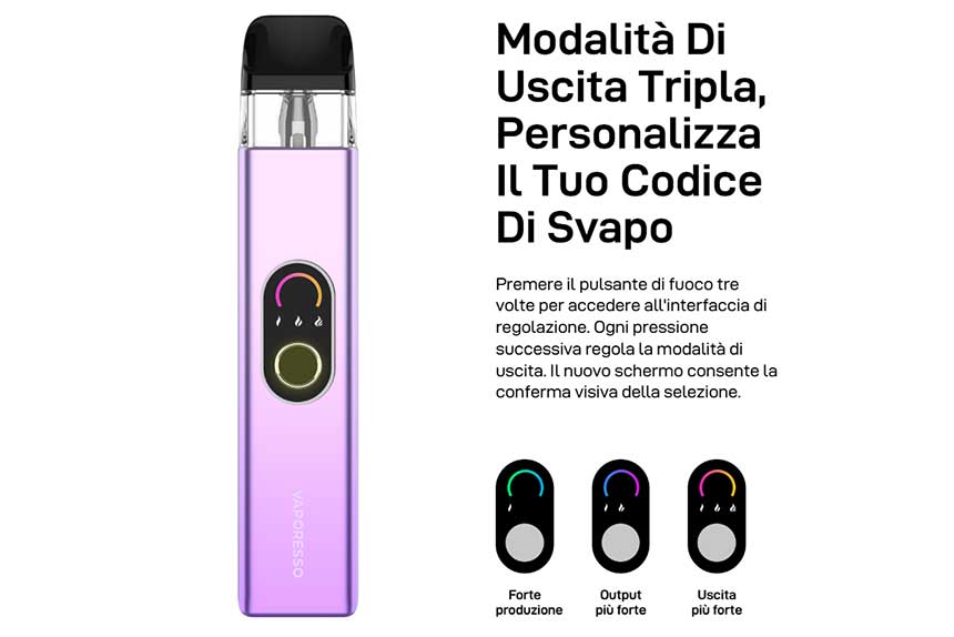 XROS 4 Vaporesso Pod Mod Kit regoalzione potenza