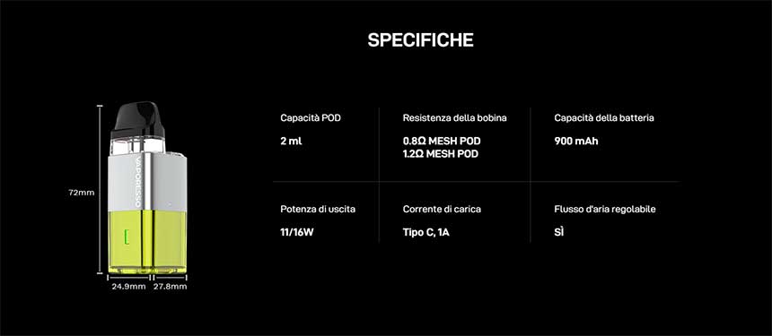 Vaporesso XROS Cube specifiche tecniche