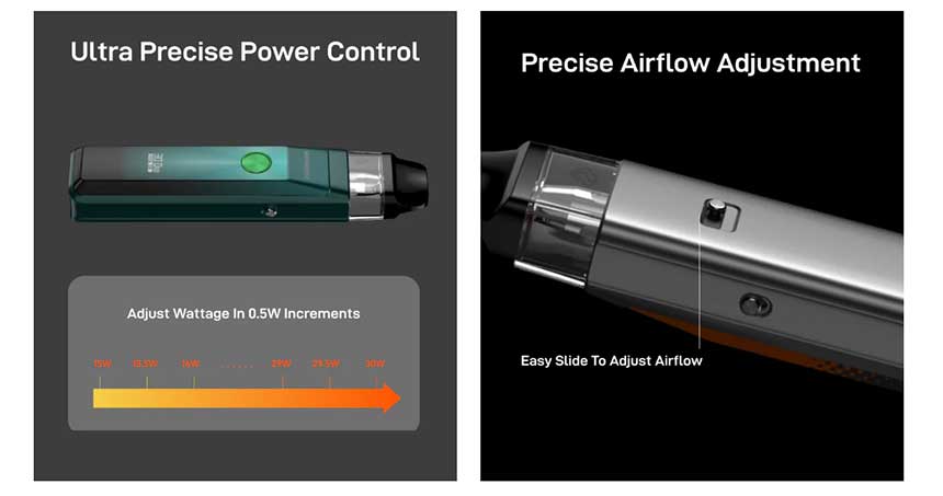 Vaporesso XROS Pro airflow e regolazione potenza