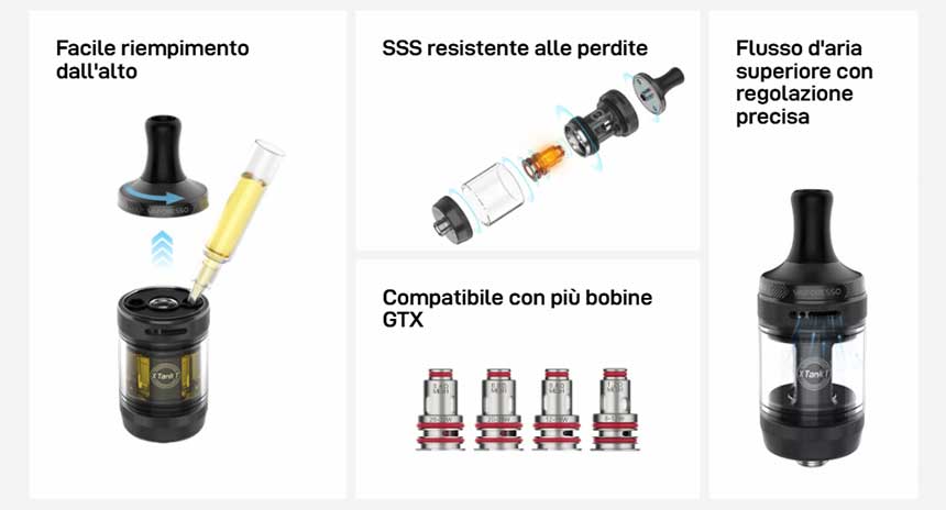 XTank T Vaporesso Atomizzatore 3ml caratteristiche