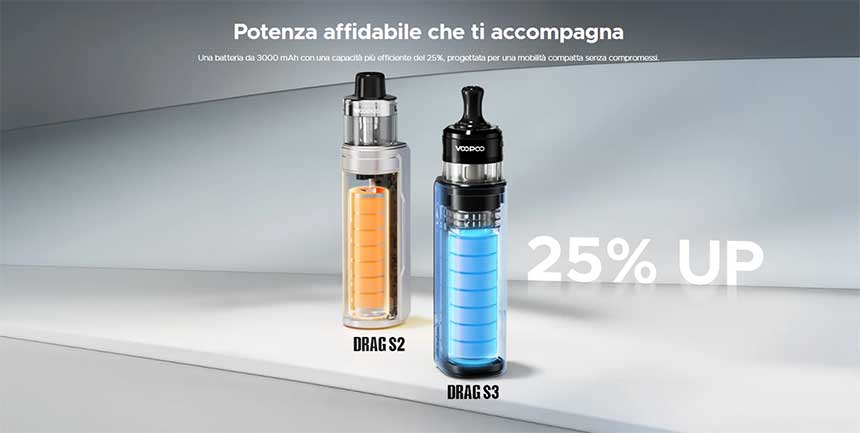 Drag S3 Voopoo Pod Kit 3000mAh 60W batteria 25% più potente