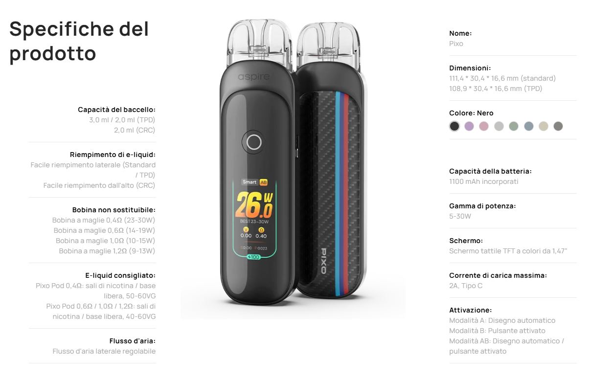 Aspire Pixo contenuto della confezione