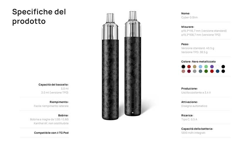 Aspire Cyber G Slim Pod Kit caratteristiche
