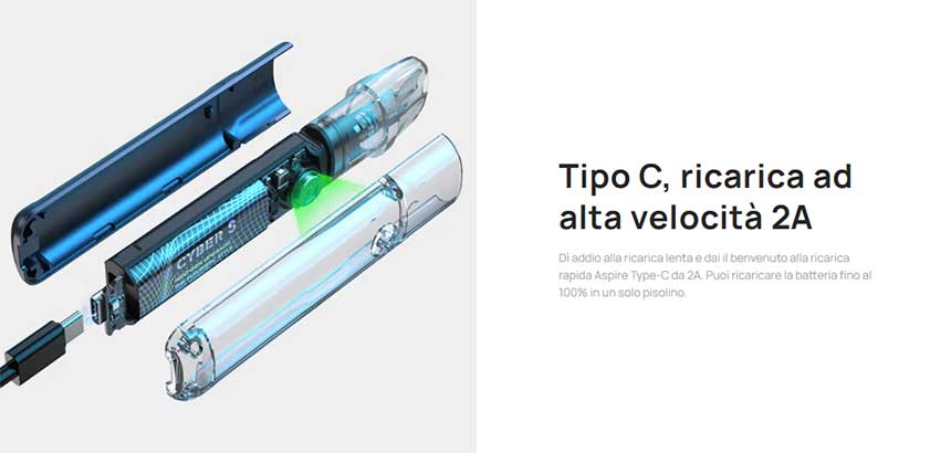 Cyber S Aspire Pod Mod Kit 700mAh carica USB-C