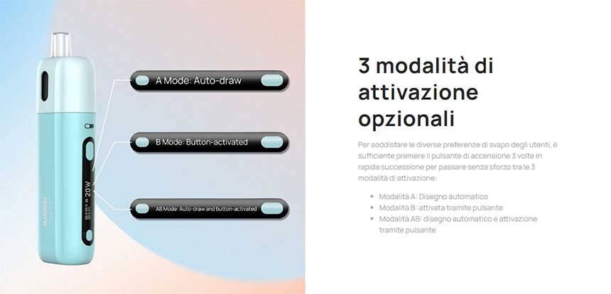 Aspire Fluffi Pod Mod 3 modalità di attivazione