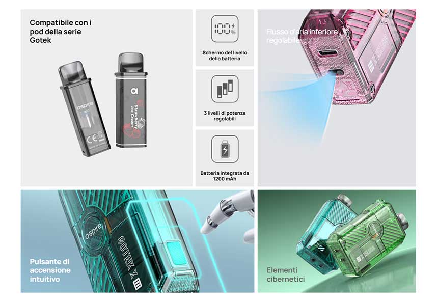 Gotek X 3 Aspire Pod Kit 1200mAh caratteristiche