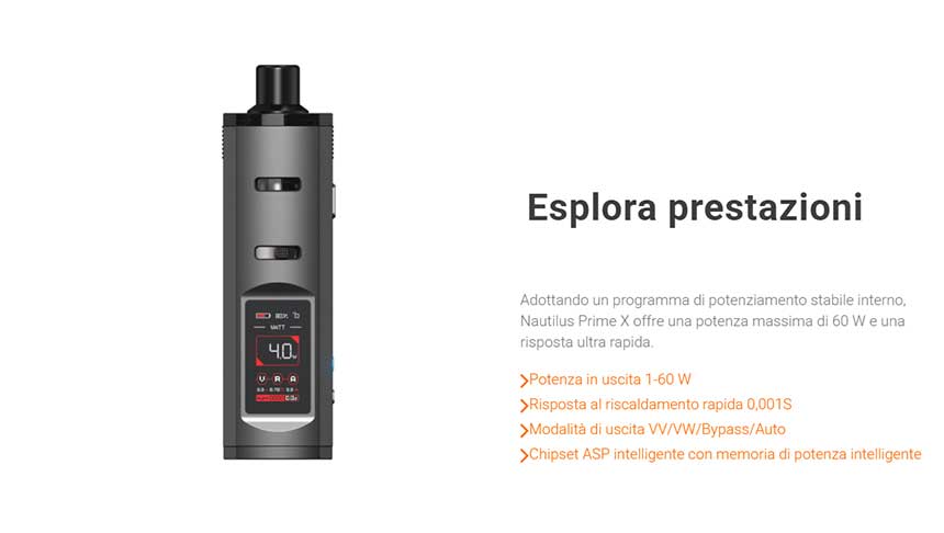 Nautilus Prime X Aspire 60W caratteristiche