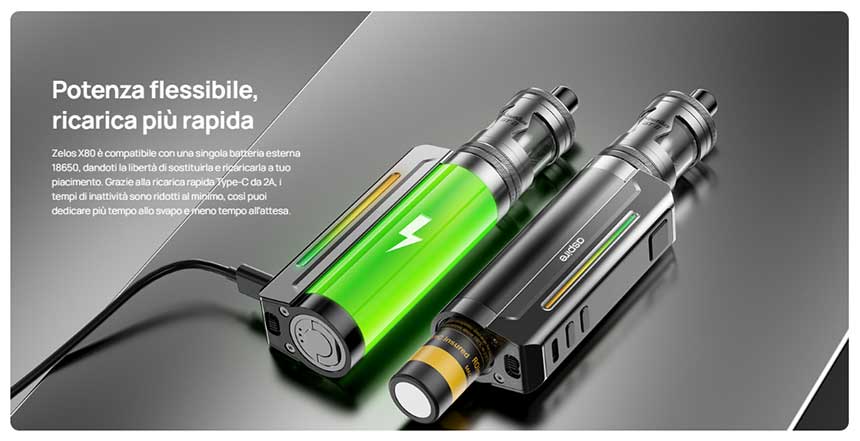 Zelos X80 Aspire Kit 18650 80W batteria