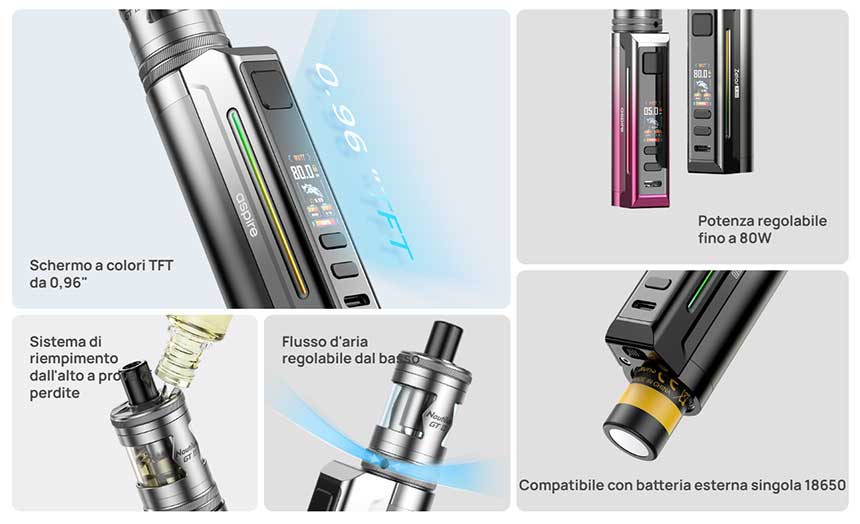 Zelos X80 Aspire Kit 18650 80W caratteristiche principali