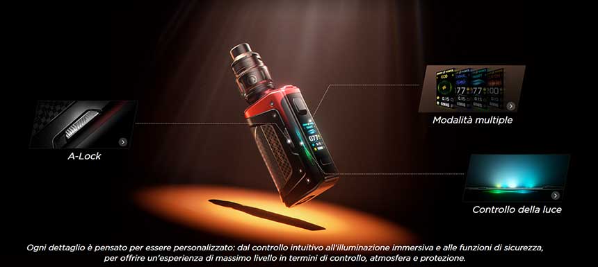 Aegis Legend 5 Sarter Kit Dual Battery 18650 200W dettagli di alcune caratteristiche