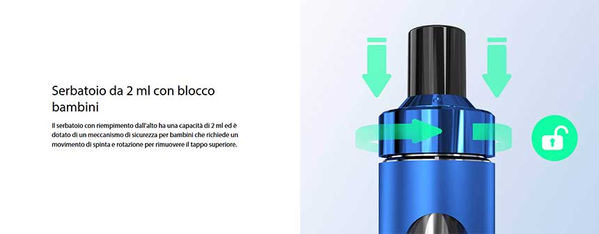 eGo AIO 2 Joyetech Starter Kit chiusura del tappo sicura