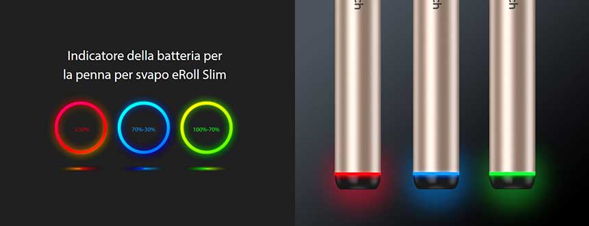 eRoll Slim Joyetech Starter Kit livello di carica della batteria