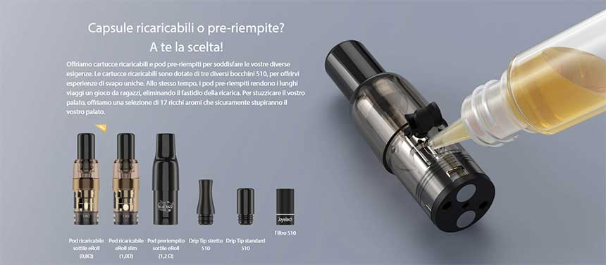 eRoll Slim Joyetech Starter Kit pod di ricambio da riempire o pre-filled