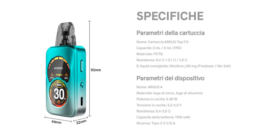 Voopoo Argus A Specifiche tecniche