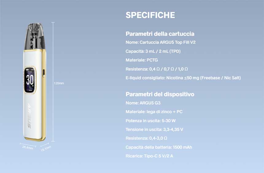 Voopoo Argus G3 Pod Mod specifiche del prodotto