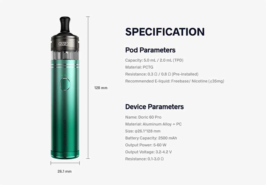  Voopoo Doric 60 Pro Kit specifiche tecniche