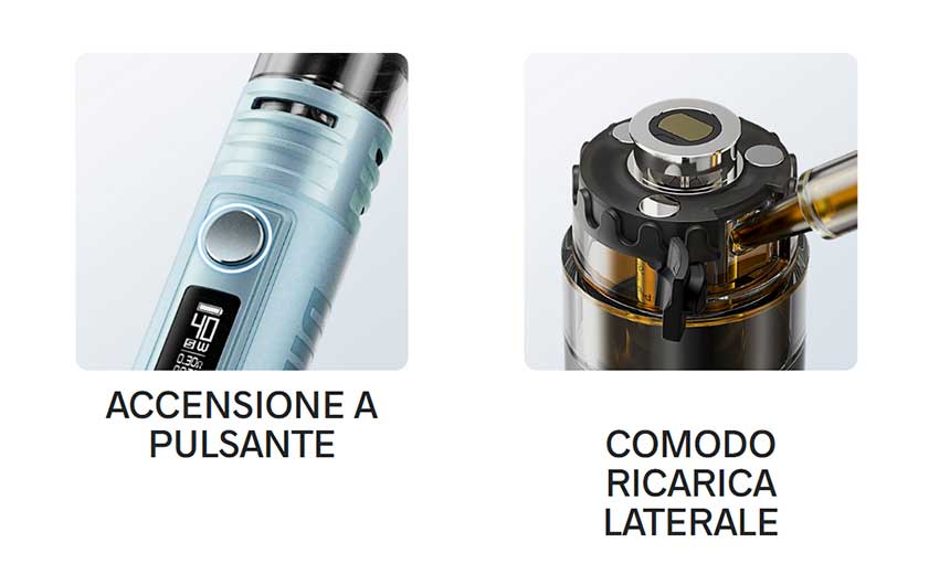 Voopoo Drag H40 sigaretta elettronica tasto fire di attivazione e refill dall'alto