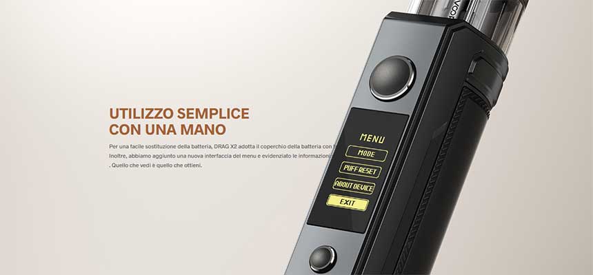 Voopoo Drag X2 sigaretta elettronica display menu