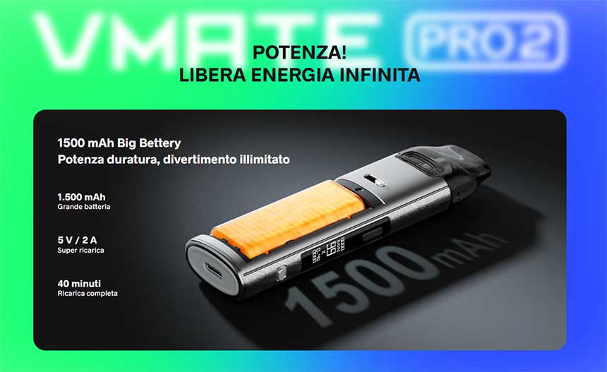 Vmate Pro 2 Voopoo Pod Kit 1500mAh 30W batteria integrata
