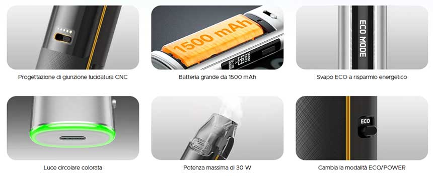 Vmate Pro 2 Voopoo Pod Kit 1500mAh 30W caratteristiche specifiche